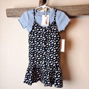 Jessica Simpson 2T Blue Ribbed Tee Floral Print Dress Set New With Tags